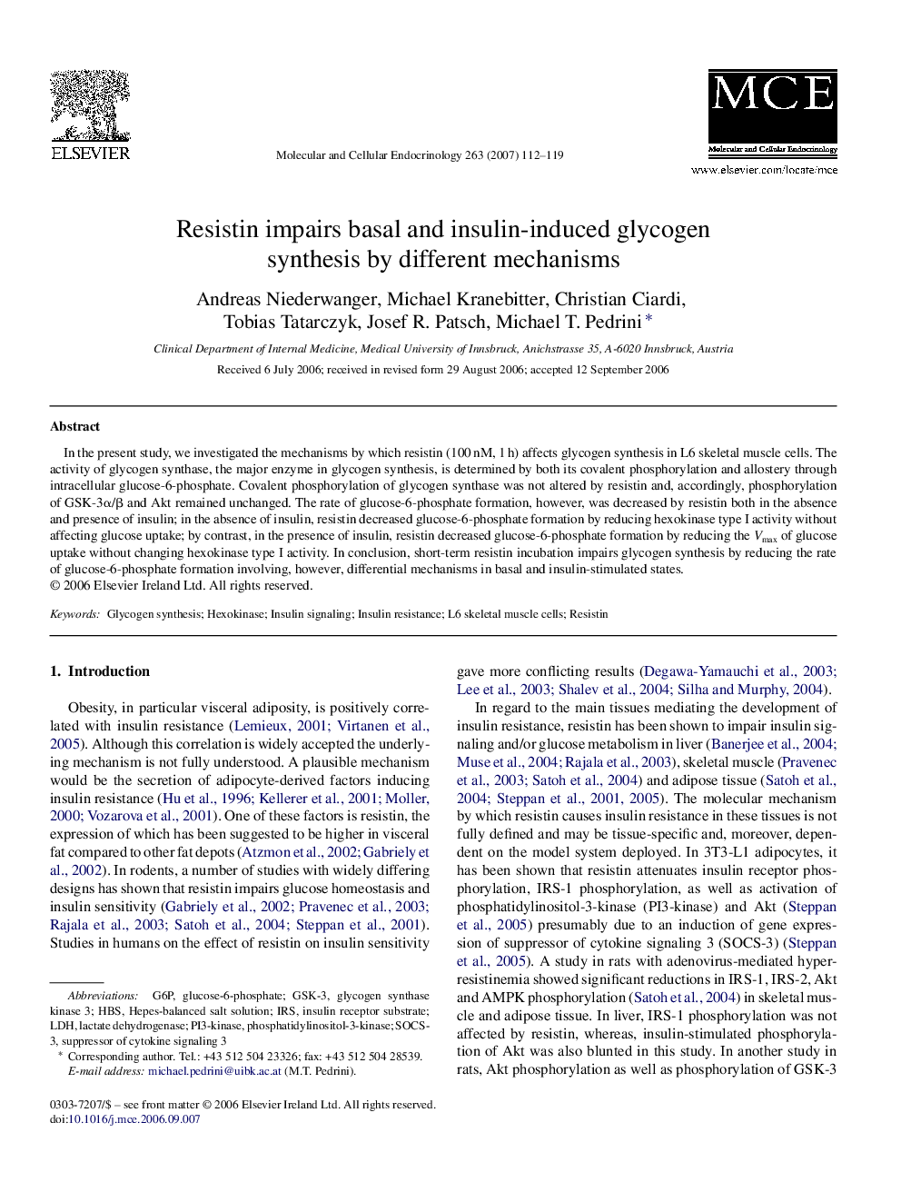 Resistin impairs basal and insulin-induced glycogen synthesis by different mechanisms