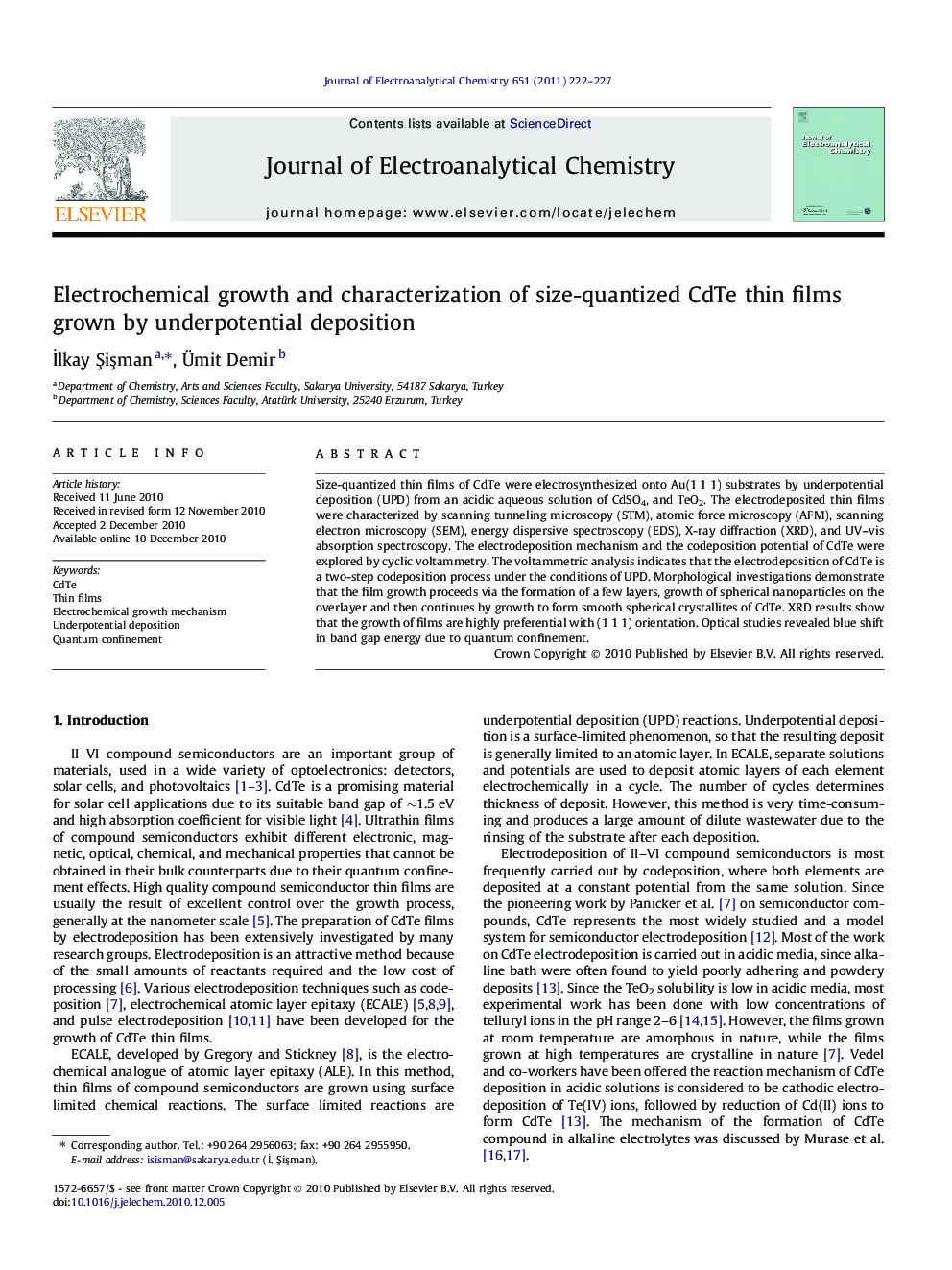 Electrochemical growth and characterization of size-quantized CdTe thin films grown by underpotential deposition