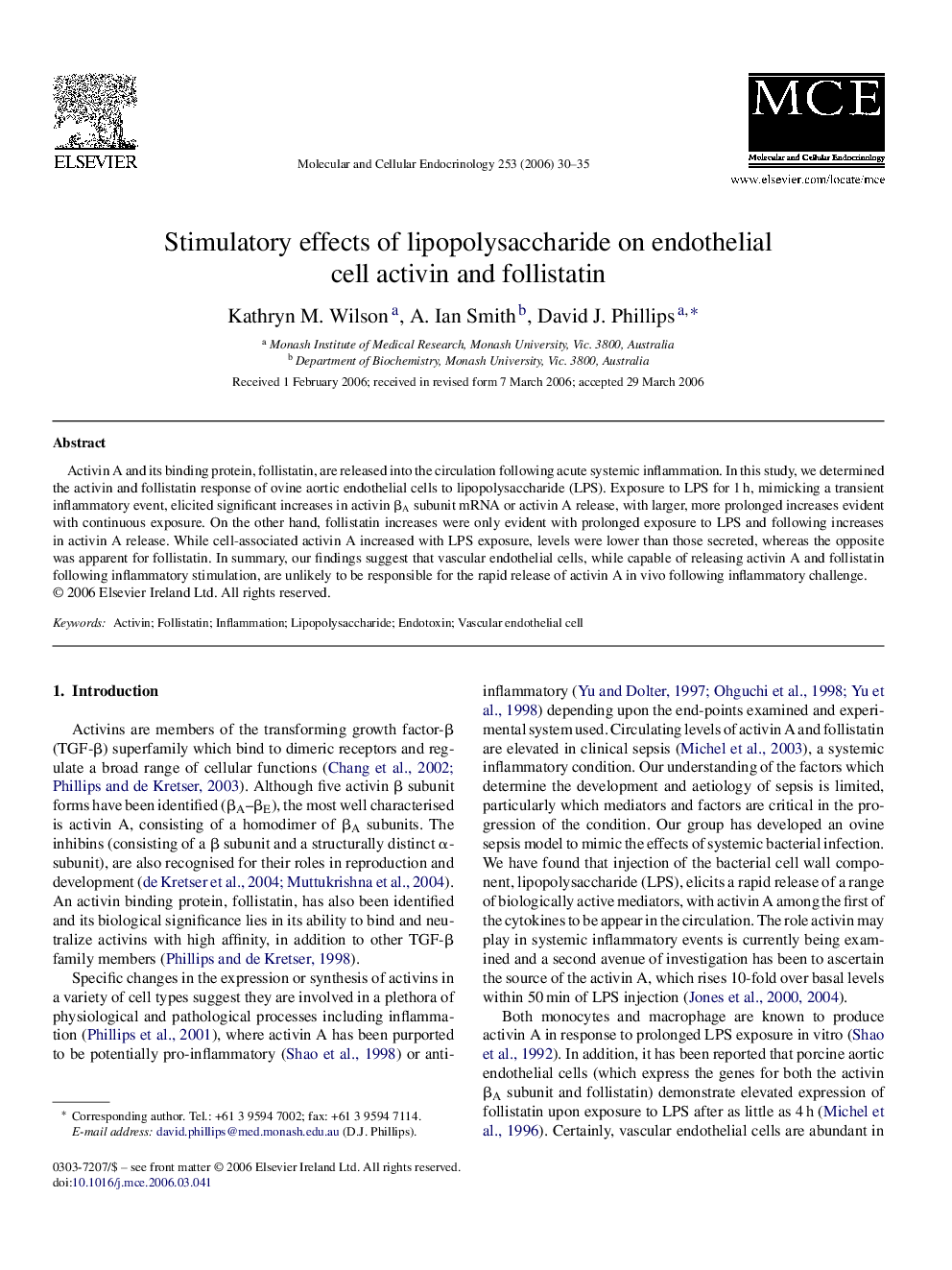 Stimulatory effects of lipopolysaccharide on endothelial cell activin and follistatin