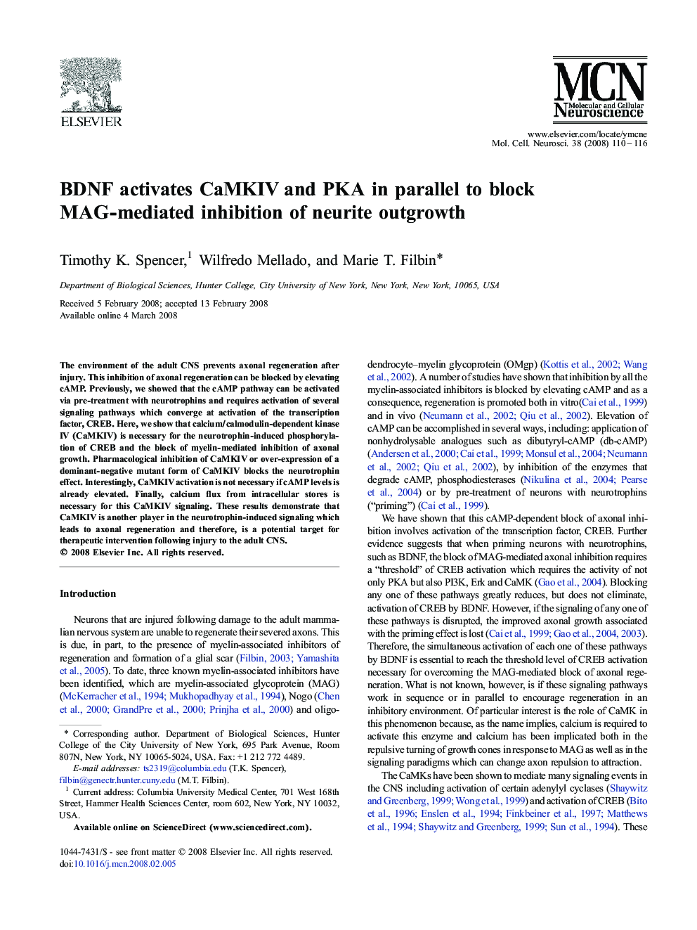 BDNF activates CaMKIV and PKA in parallel to block MAG-mediated inhibition of neurite outgrowth