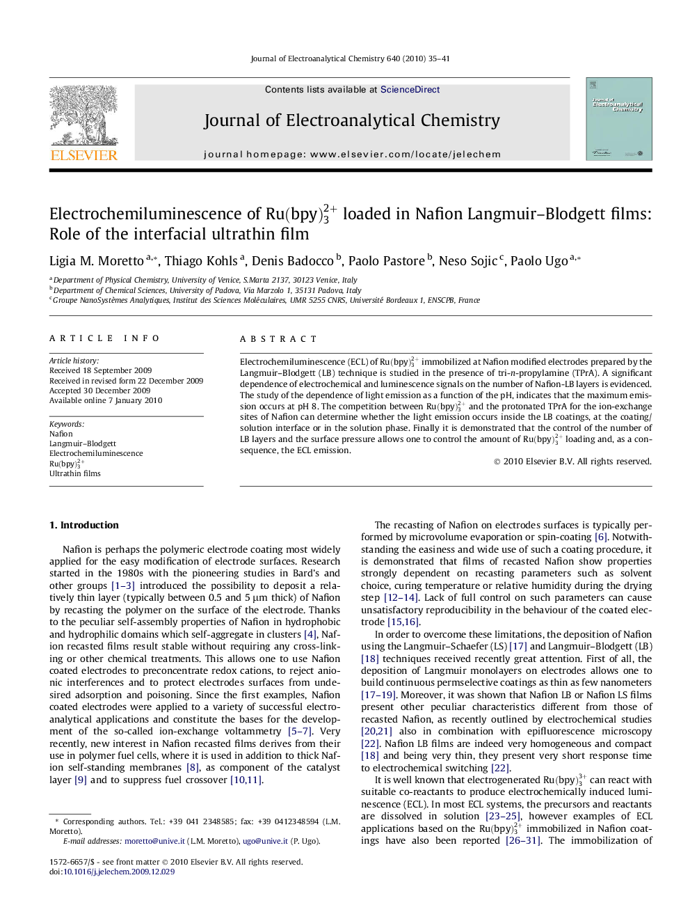 Electrochemiluminescence of Ru(bpy)32+ loaded in Nafion Langmuir–Blodgett films: Role of the interfacial ultrathin film