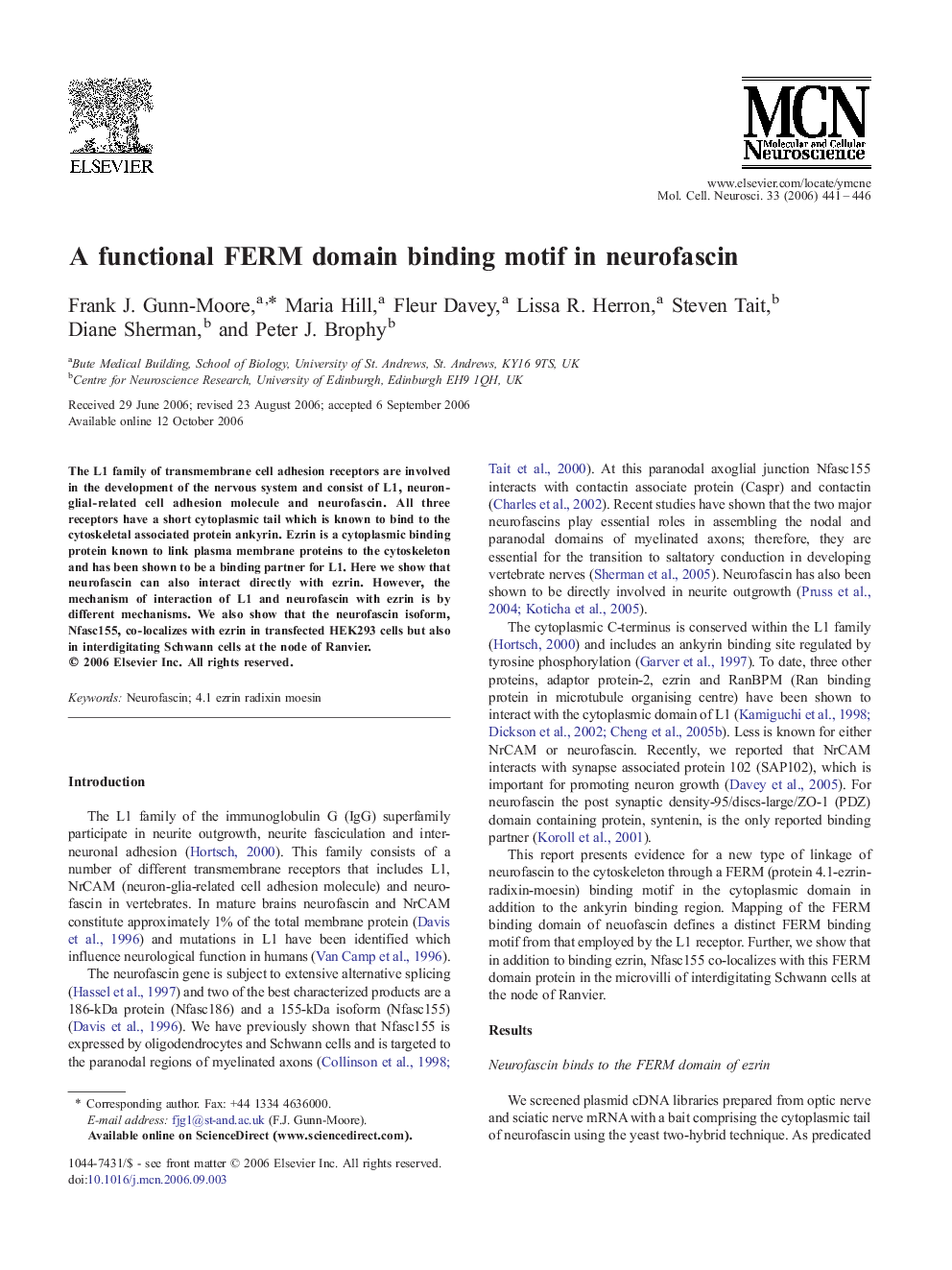 A functional FERM domain binding motif in neurofascin