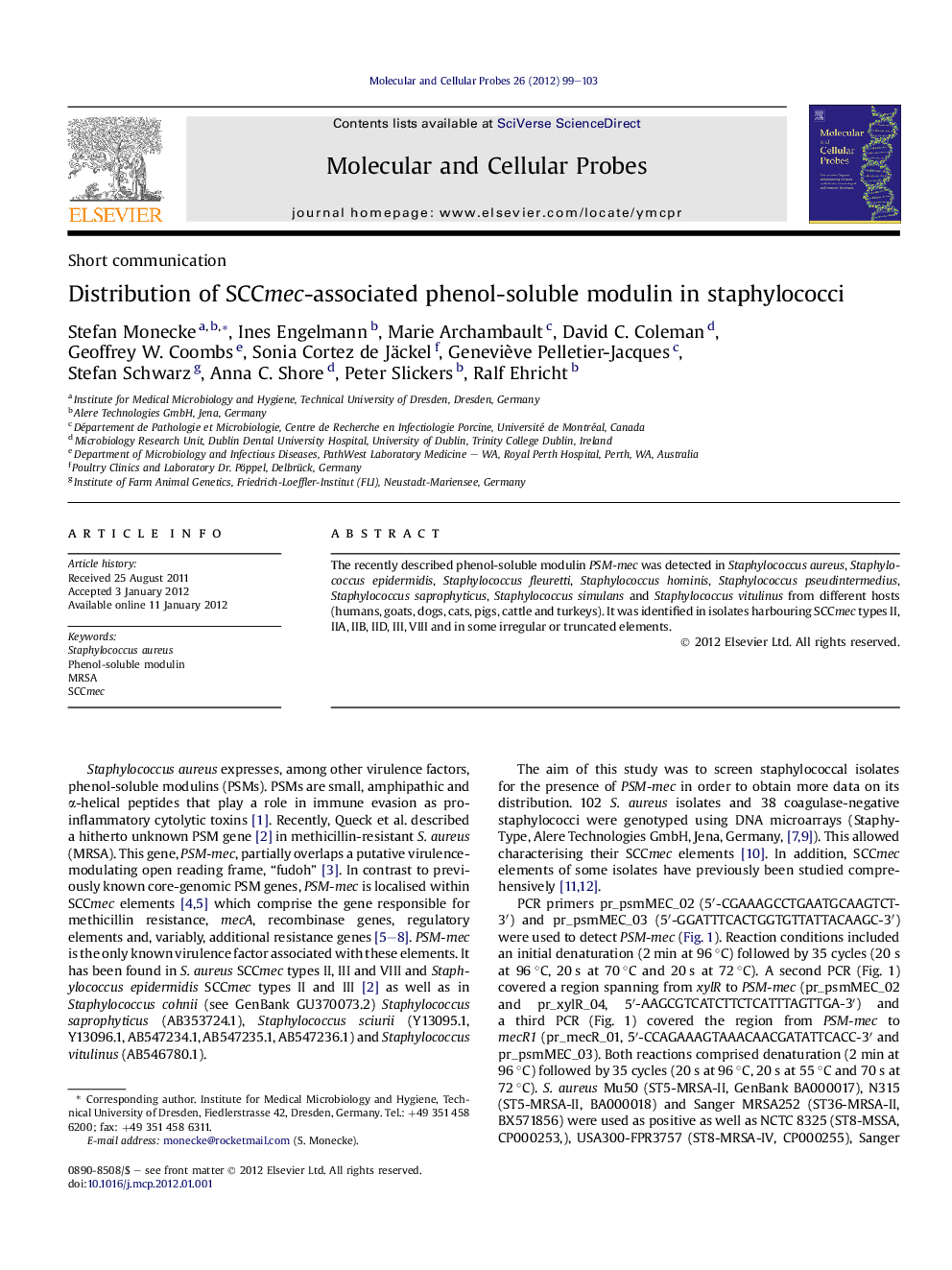 Distribution of SCCmec-associated phenol-soluble modulin in staphylococci