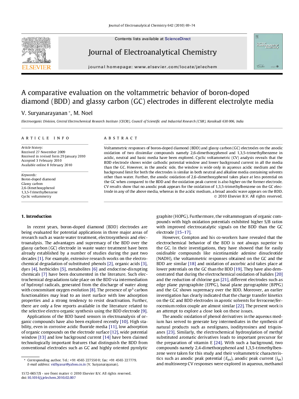 A comparative evaluation on the voltammetric behavior of boron-doped diamond (BDD) and glassy carbon (GC) electrodes in different electrolyte media