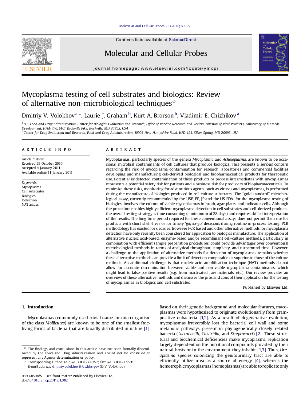 Mycoplasma testing of cell substrates and biologics: Review of alternative non-microbiological techniques 