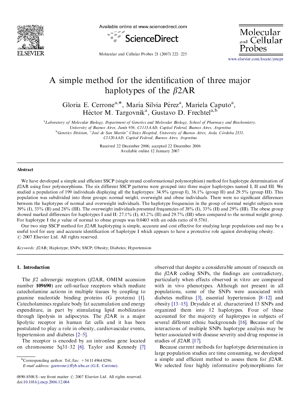 A simple method for the identification of three major haplotypes of the β2AR