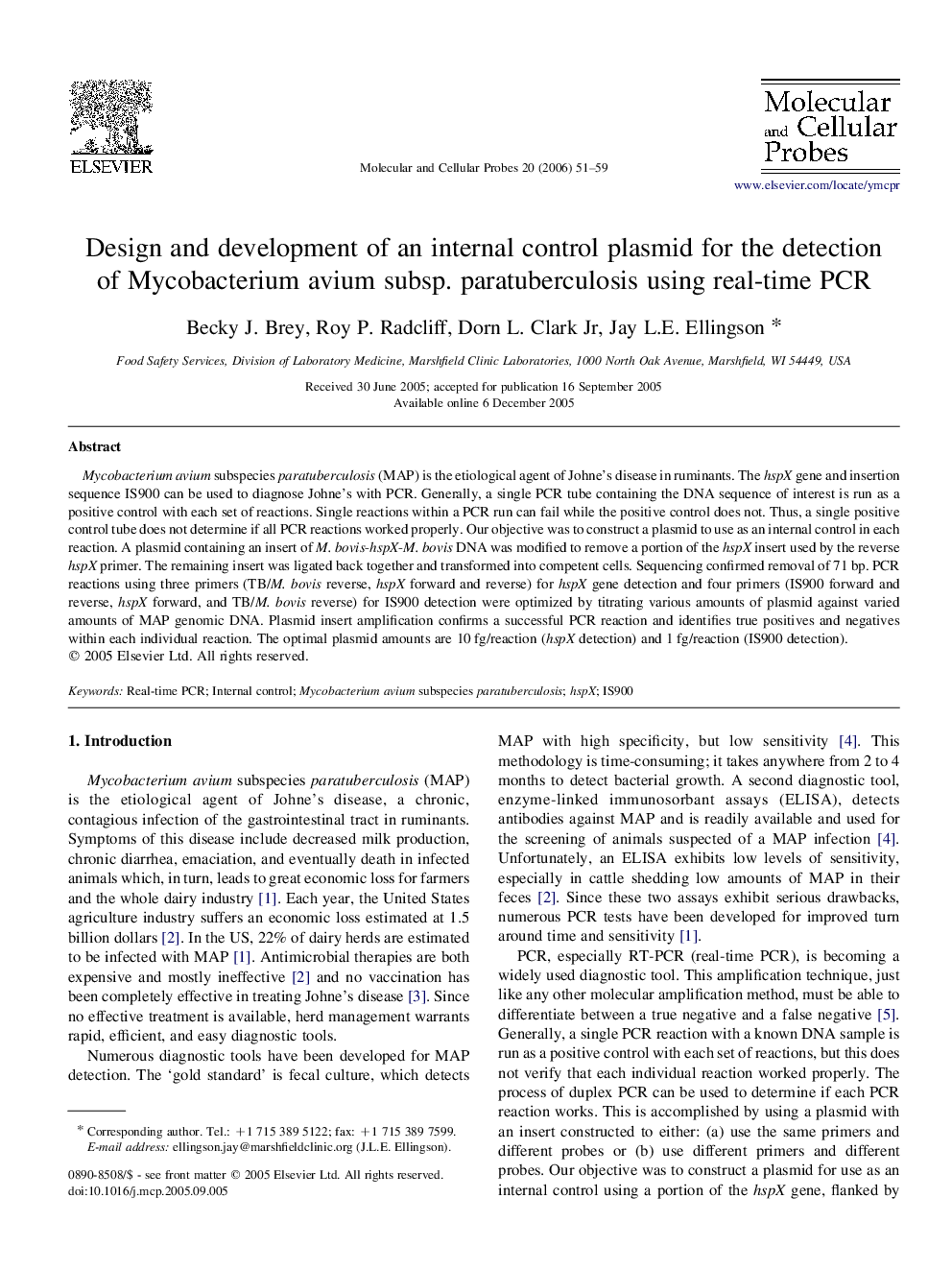 Design and development of an internal control plasmid for the detection of Mycobacterium avium subsp. paratuberculosis using real-time PCR