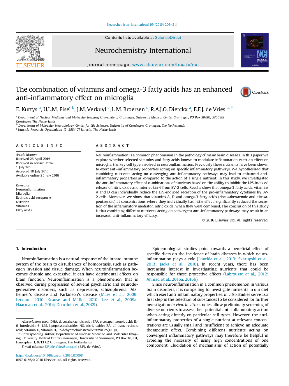 The combination of vitamins and omega-3 fatty acids has an enhanced anti-inflammatory effect on microglia