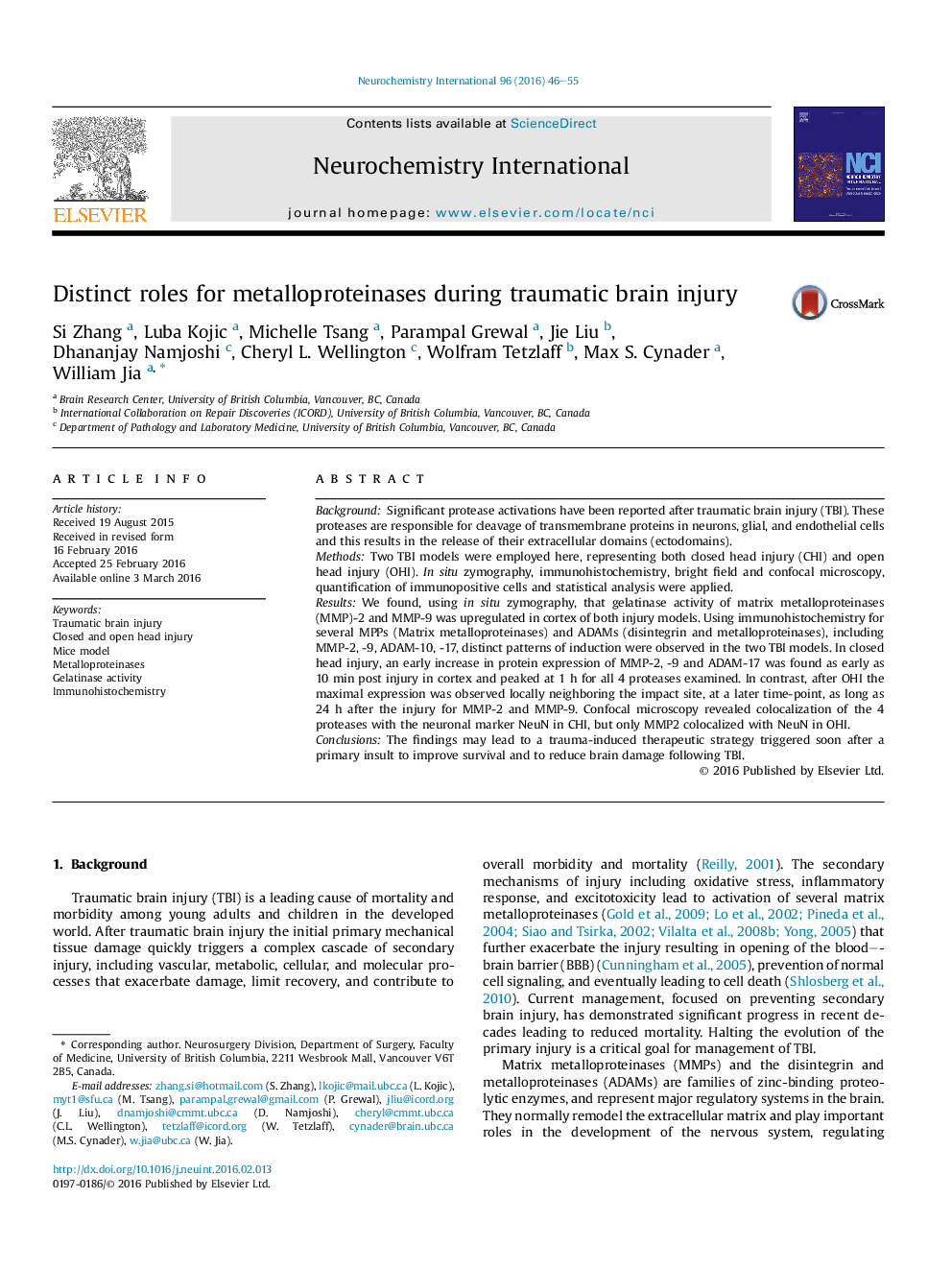 Distinct roles for metalloproteinases during traumatic brain injury