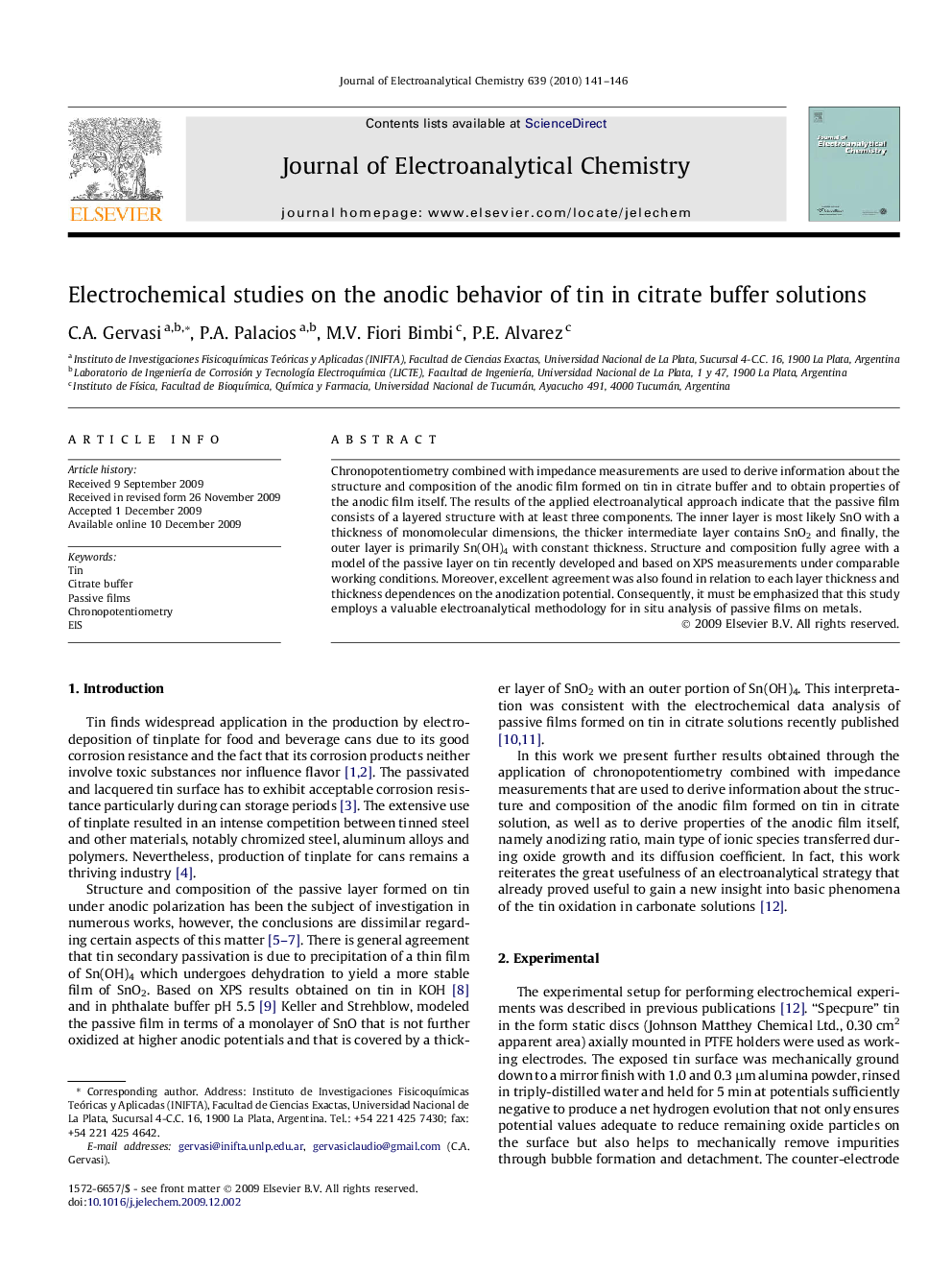 Electrochemical studies on the anodic behavior of tin in citrate buffer solutions