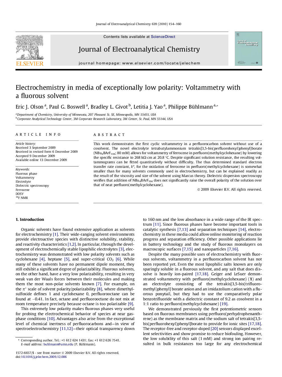 عکس صفحه اول مقاله: Electrochemistry in media of exceptionally low polarity: Voltammetry with a fluorous solvent Electrochemistry in media of exceptionally low polarity: Voltammetry with a fluorous solvent