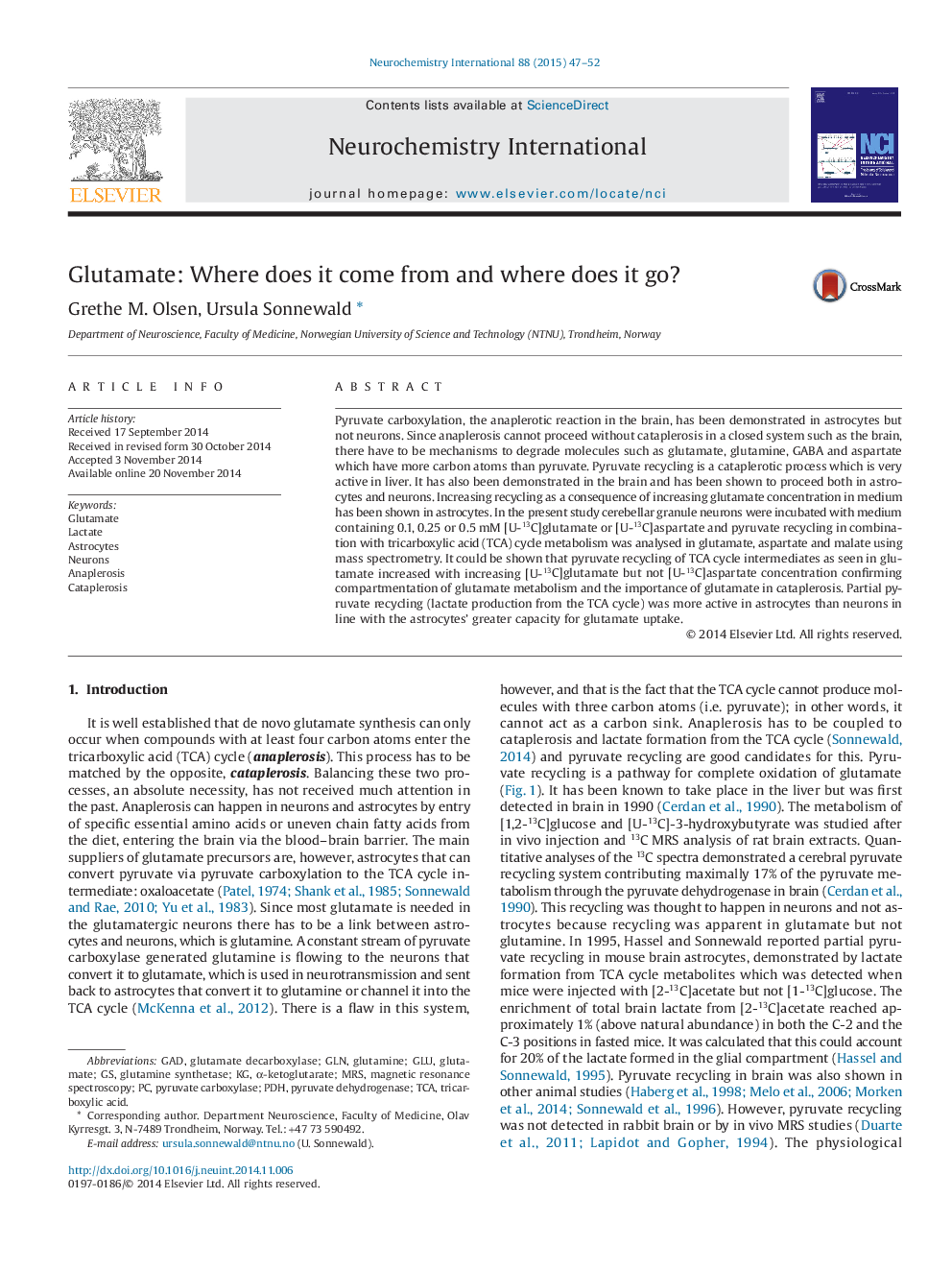 Glutamate: Where does it come from and where does it go?