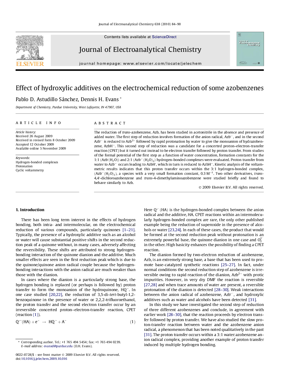 Effect of hydroxylic additives on the electrochemical reduction of some azobenzenes