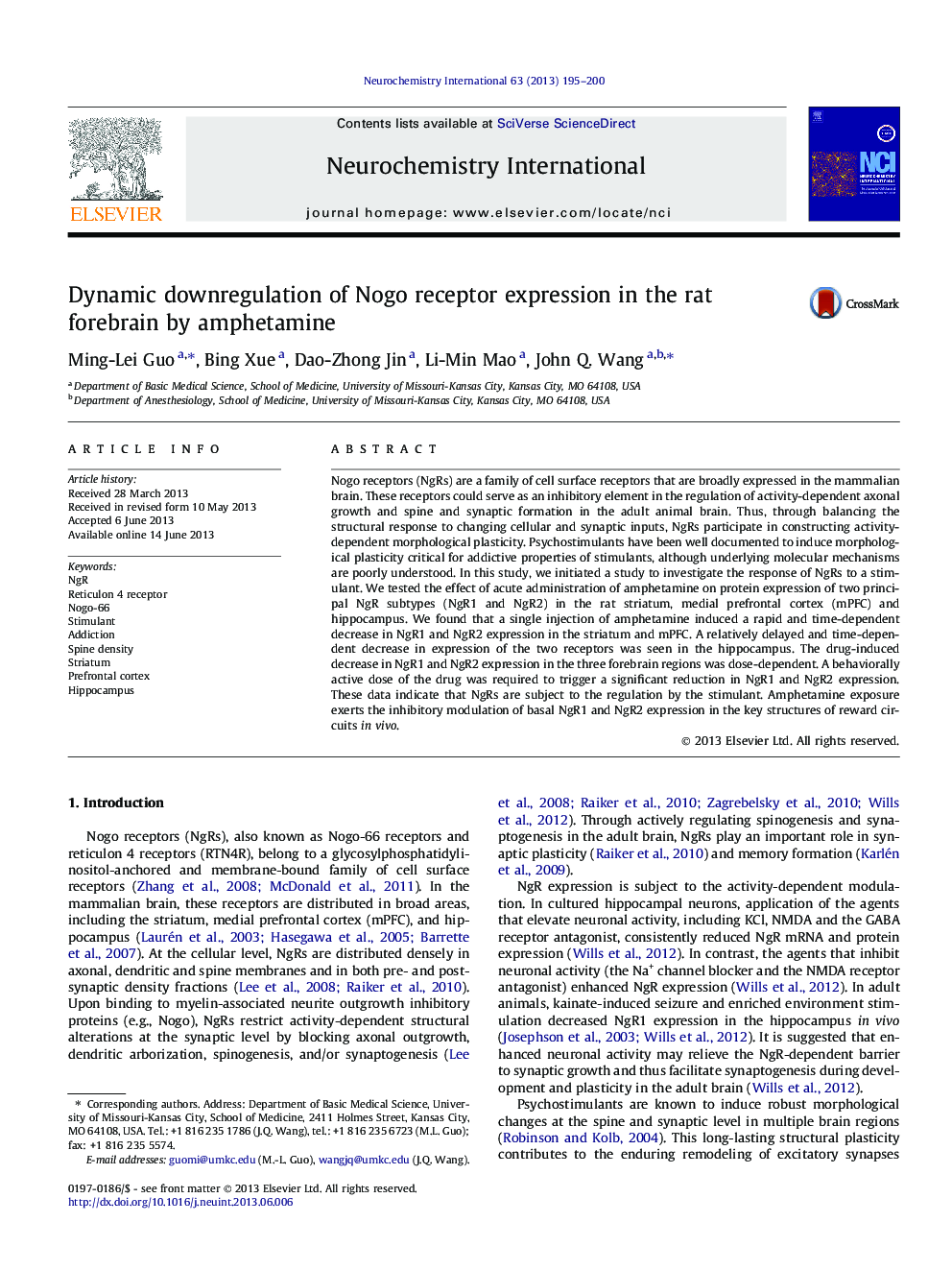 Dynamic downregulation of Nogo receptor expression in the rat forebrain by amphetamine