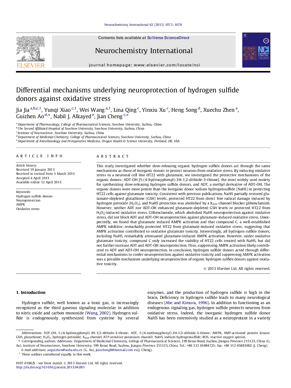 Differential mechanisms underlying neuroprotection of hydrogen sulfide donors against oxidative stress