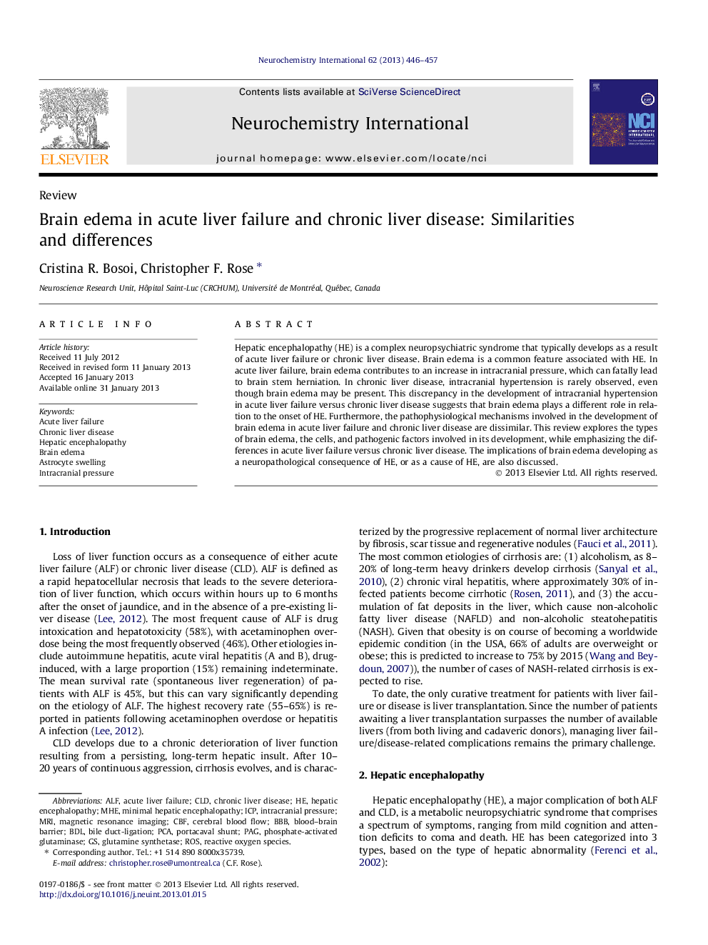 Brain edema in acute liver failure and chronic liver disease: Similarities and differences