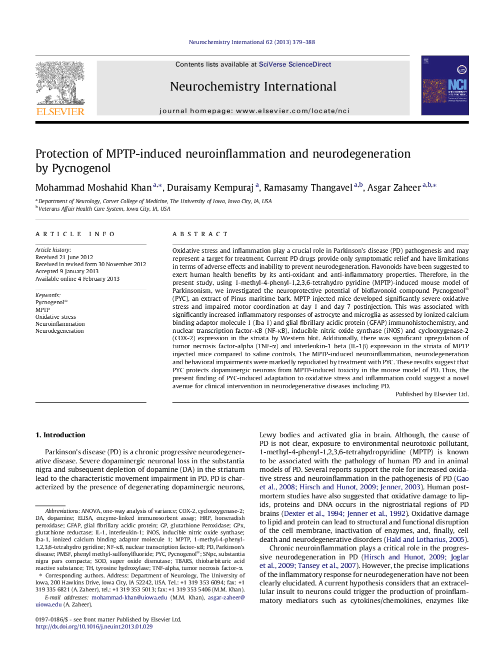 Protection of MPTP-induced neuroinflammation and neurodegeneration by Pycnogenol