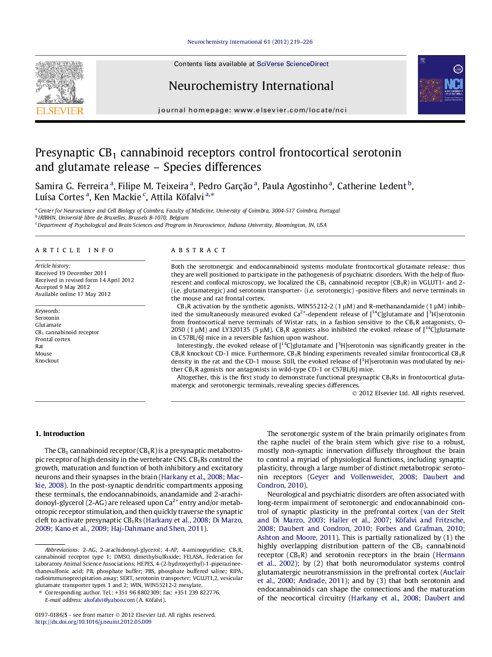 Presynaptic CB1 cannabinoid receptors control frontocortical serotonin and glutamate release – Species differences