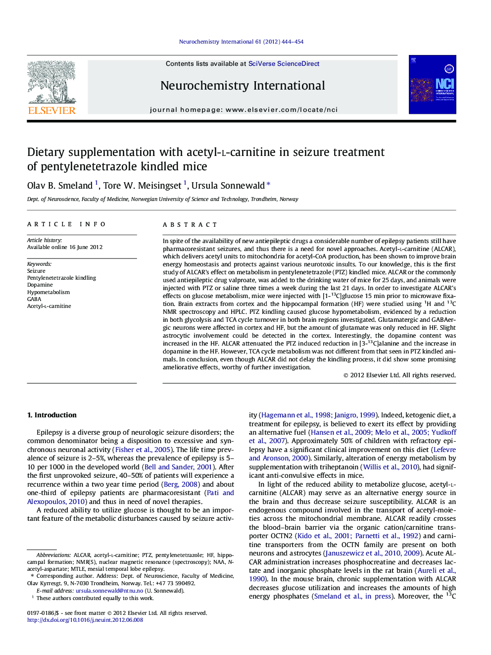 Dietary supplementation with acetyl-l-carnitine in seizure treatment of pentylenetetrazole kindled mice