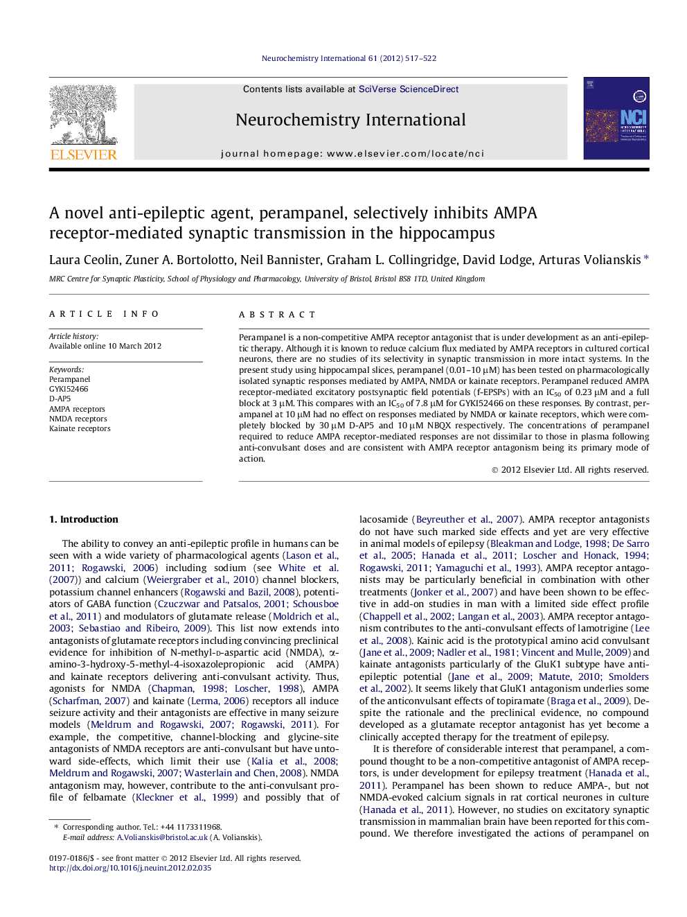 A novel anti-epileptic agent, perampanel, selectively inhibits AMPA receptor-mediated synaptic transmission in the hippocampus