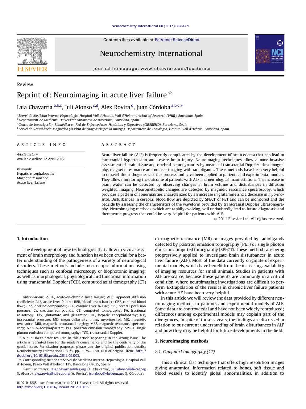 Reprint of: Neuroimaging in acute liver failure 