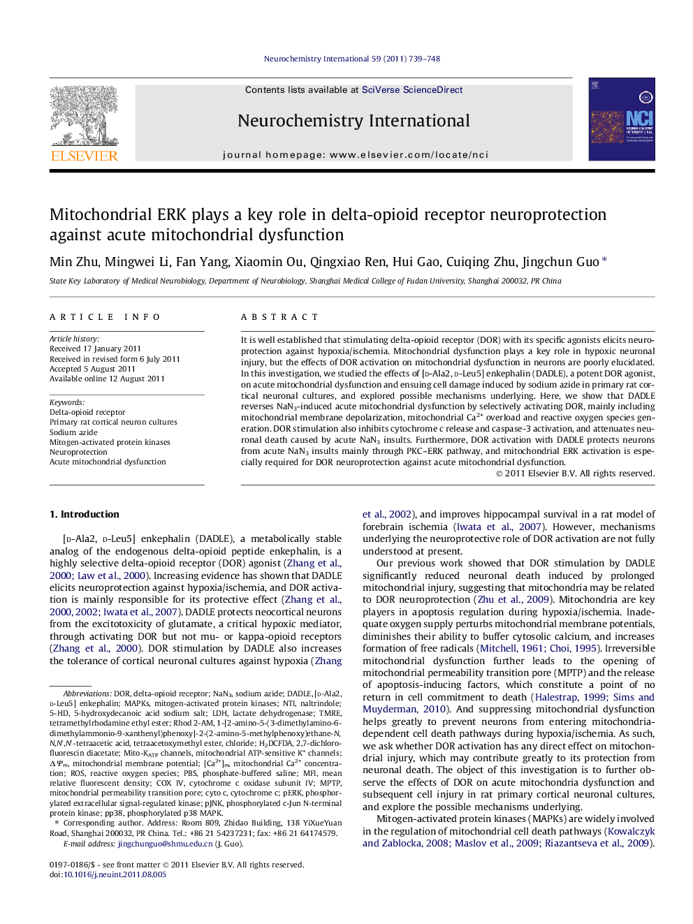 Mitochondrial ERK plays a key role in delta-opioid receptor neuroprotection against acute mitochondrial dysfunction