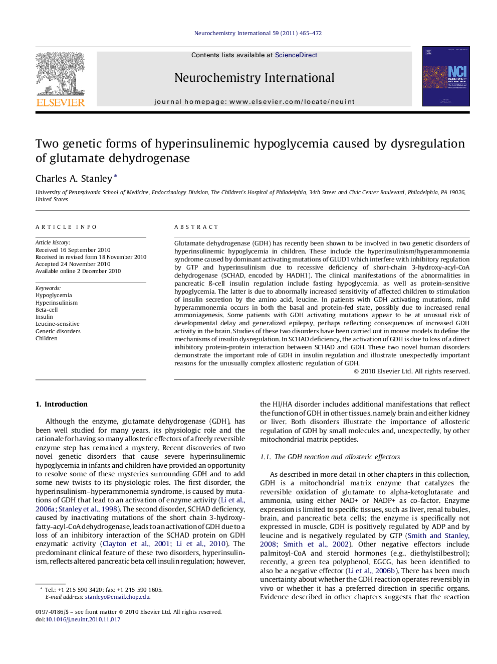 Two genetic forms of hyperinsulinemic hypoglycemia caused by dysregulation of glutamate dehydrogenase