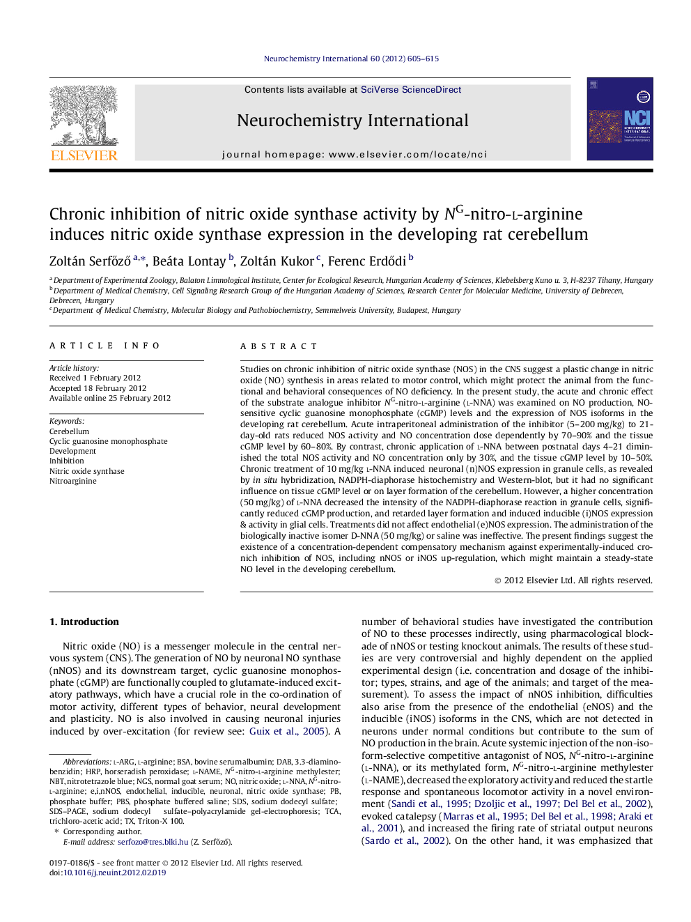 Chronic inhibition of nitric oxide synthase activity by NG-nitro-l-arginine induces nitric oxide synthase expression in the developing rat cerebellum