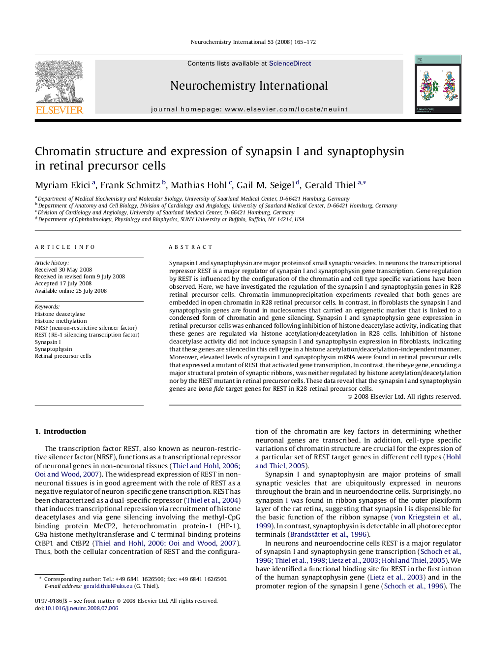 Chromatin structure and expression of synapsin I and synaptophysin in retinal precursor cells