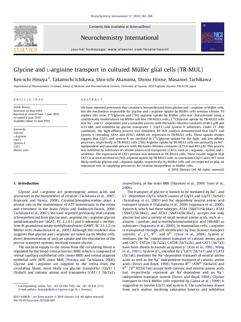 Glycine and l-arginine transport in cultured Müller glial cells (TR-MUL)