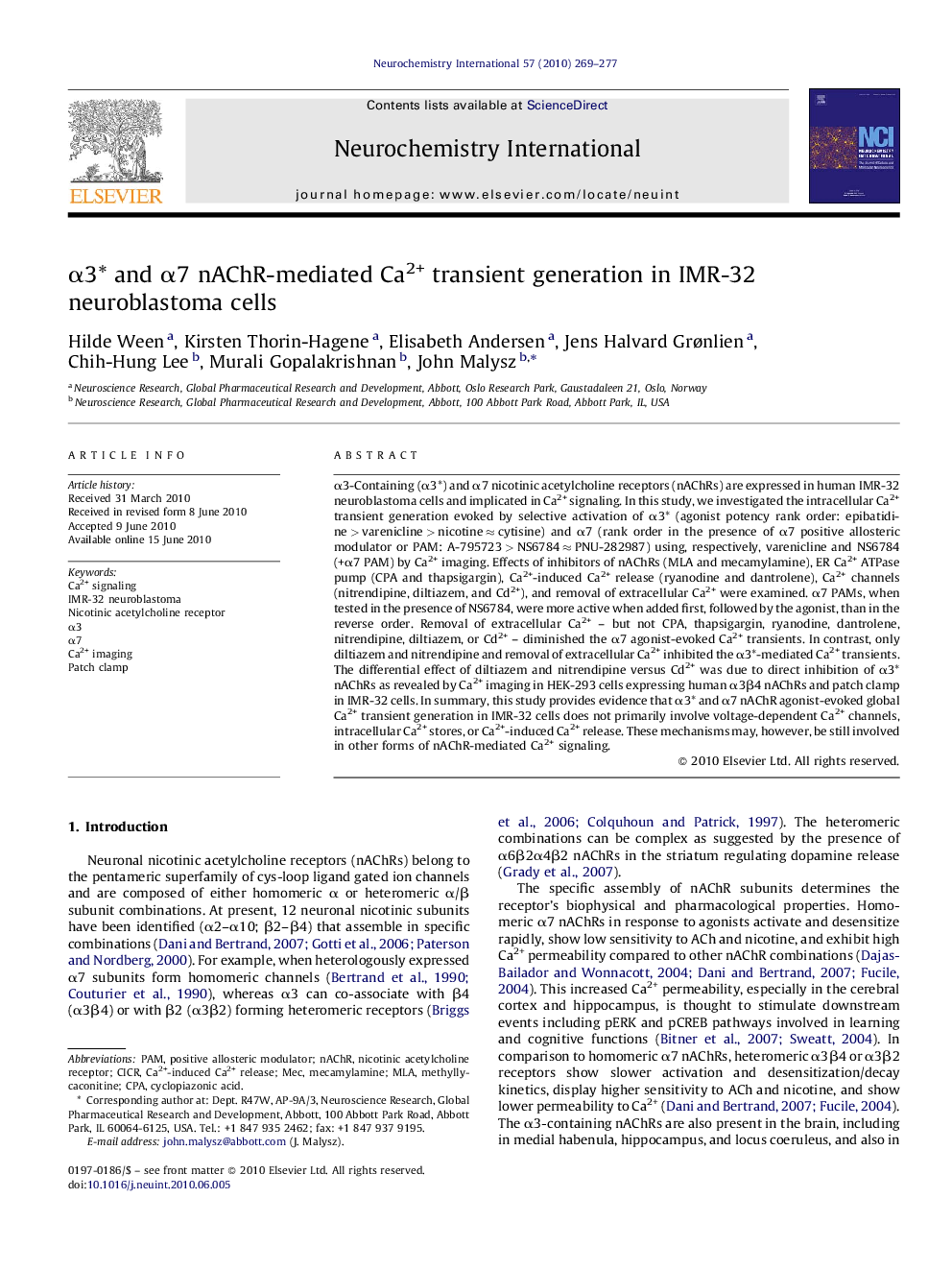 α3* and α7 nAChR-mediated Ca2+ transient generation in IMR-32 neuroblastoma cells