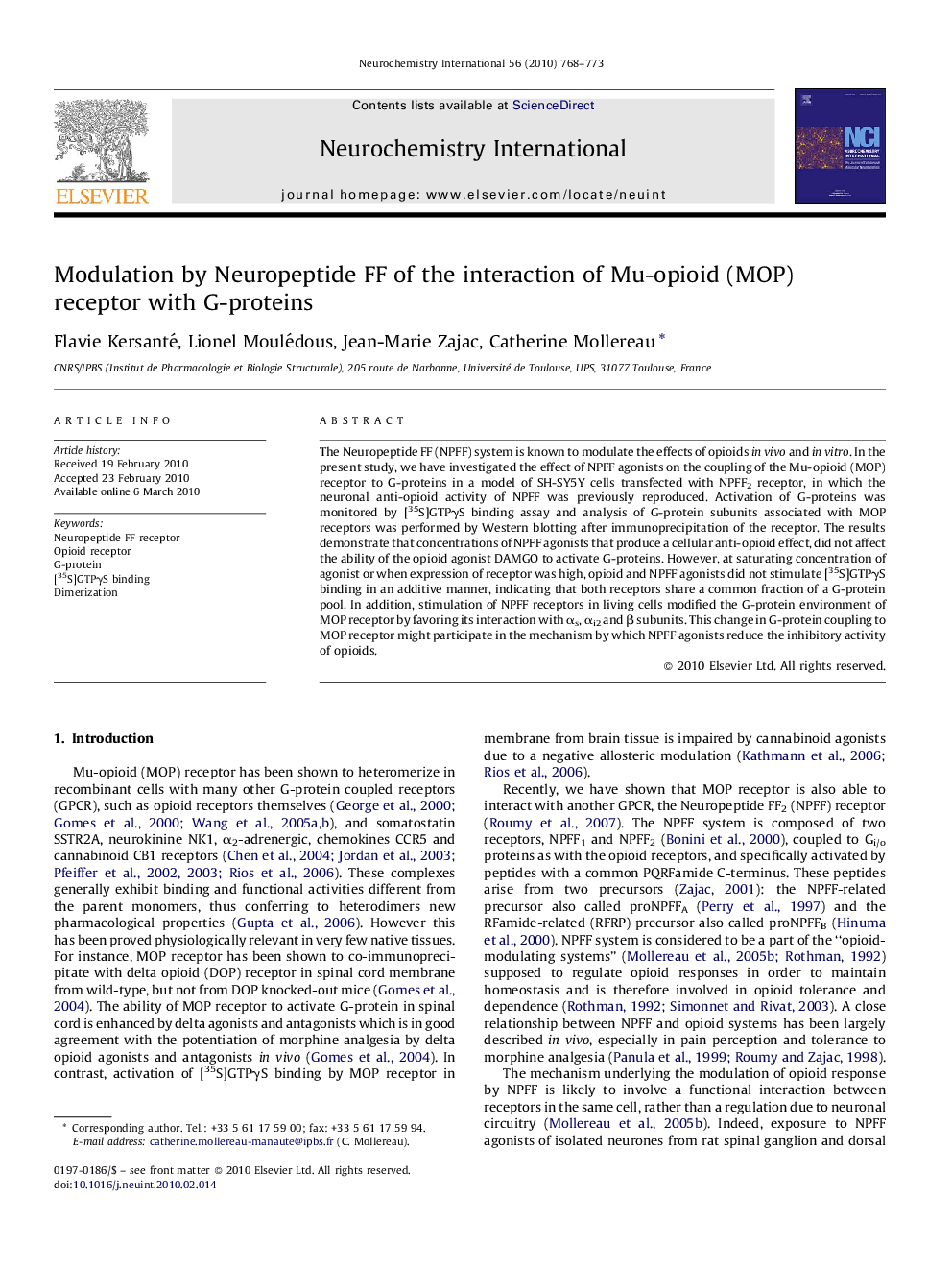 Modulation by Neuropeptide FF of the interaction of Mu-opioid (MOP) receptor with G-proteins