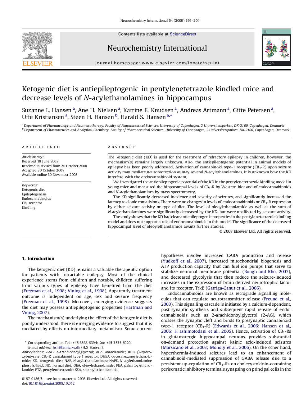 Ketogenic diet is antiepileptogenic in pentylenetetrazole kindled mice and decrease levels of N-acylethanolamines in hippocampus