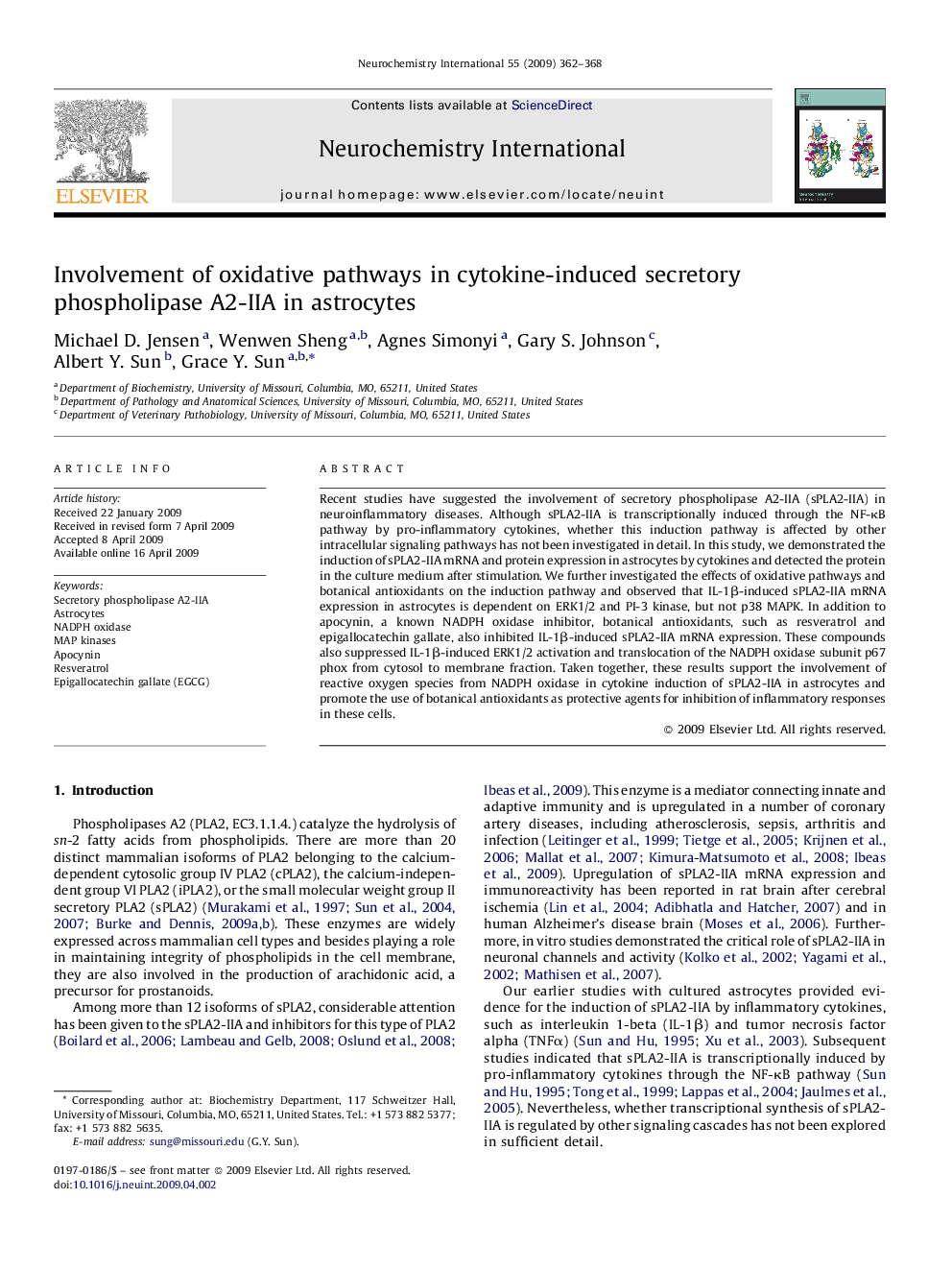 Involvement of oxidative pathways in cytokine-induced secretory phospholipase A2-IIA in astrocytes