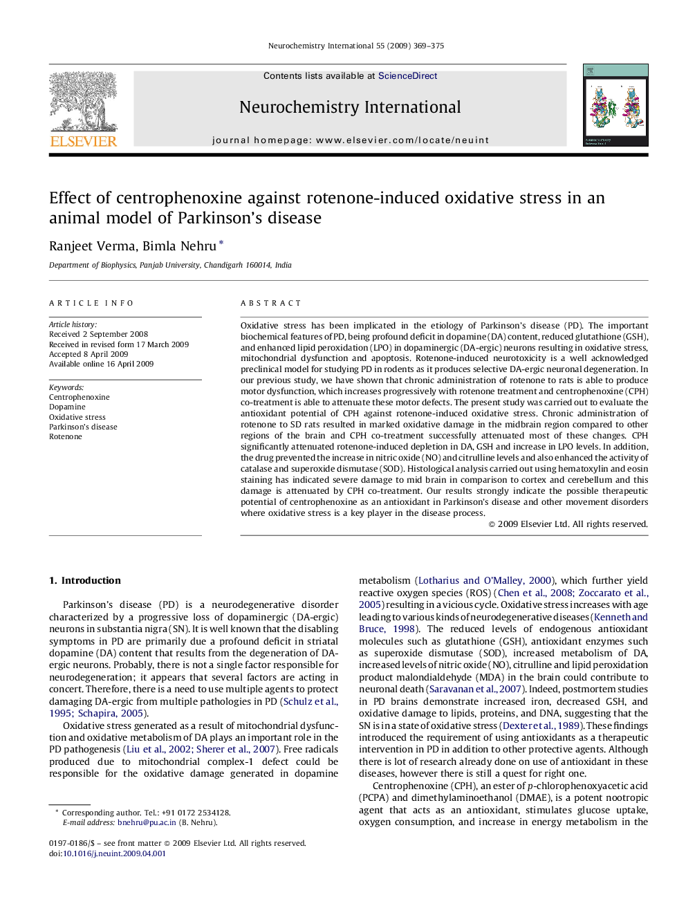 Effect of centrophenoxine against rotenone-induced oxidative stress in an animal model of Parkinson's disease