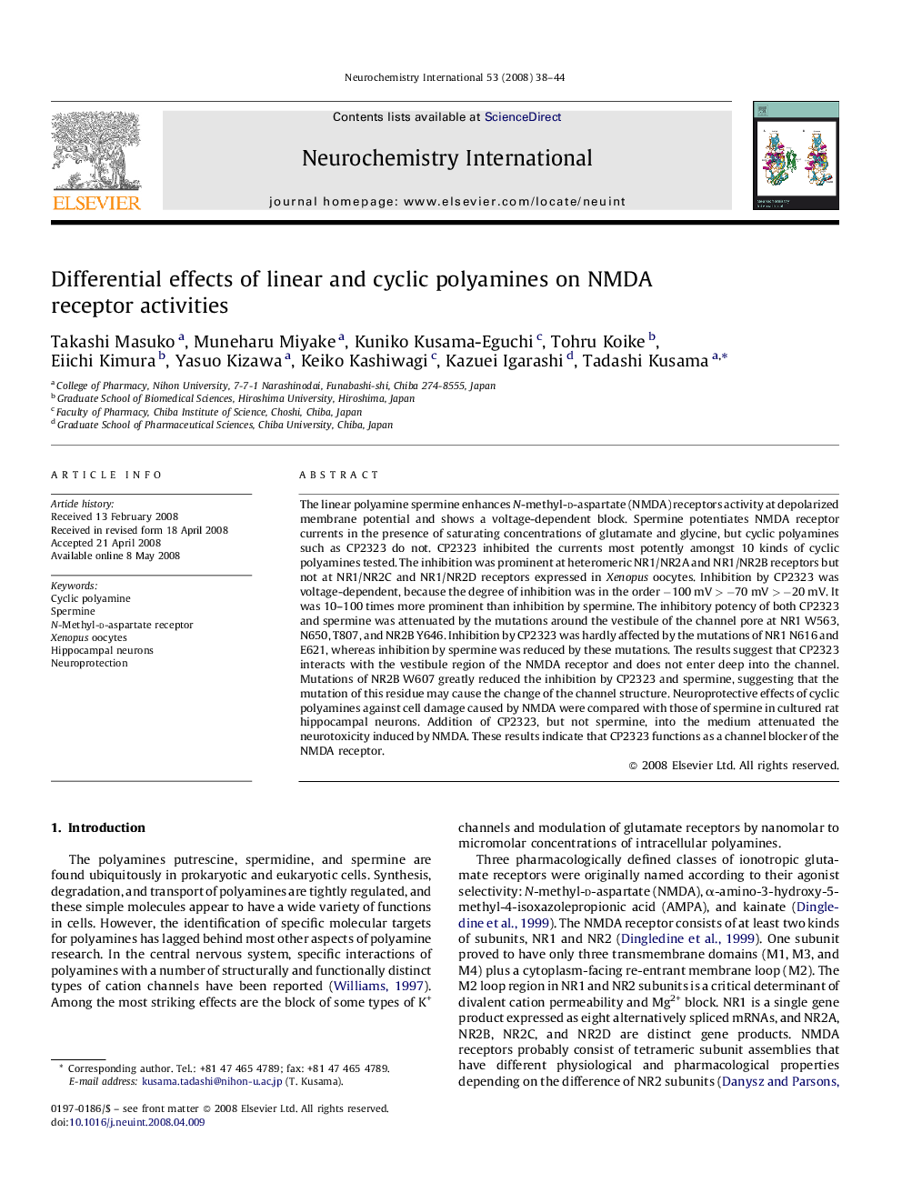 Differential effects of linear and cyclic polyamines on NMDA receptor activities