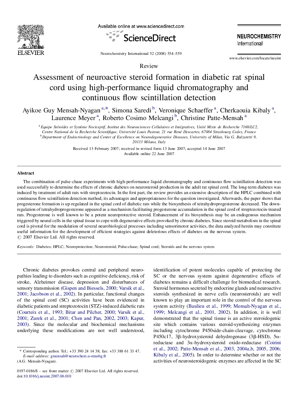 Assessment of neuroactive steroid formation in diabetic rat spinal cord using high-performance liquid chromatography and continuous flow scintillation detection