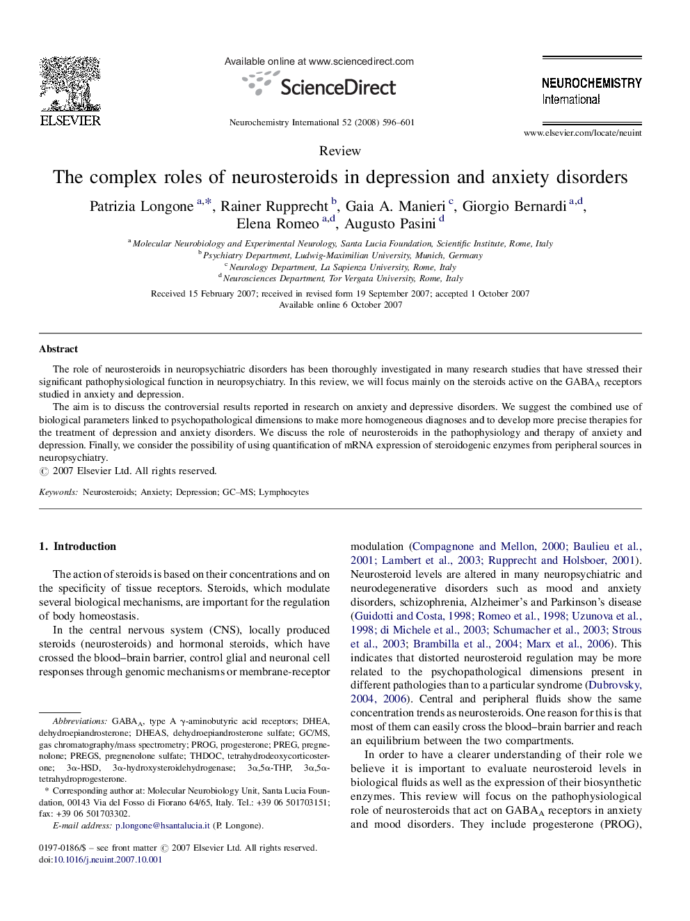 The complex roles of neurosteroids in depression and anxiety disorders