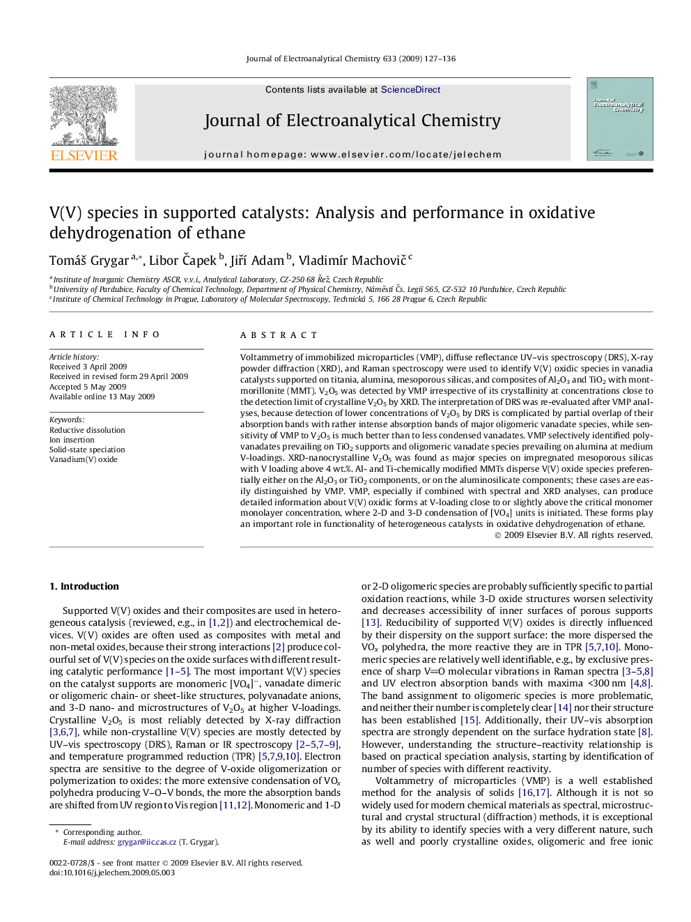 V(V) species in supported catalysts: Analysis and performance in oxidative dehydrogenation of ethane