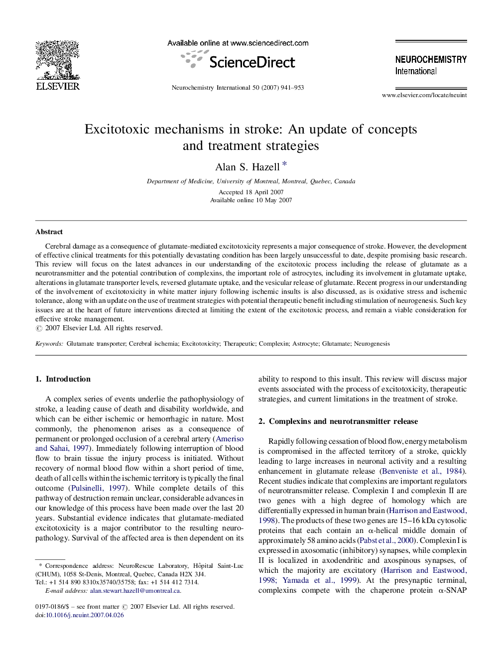 Excitotoxic mechanisms in stroke: An update of concepts and treatment strategies