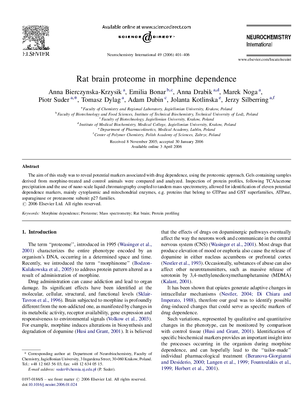 Rat brain proteome in morphine dependence