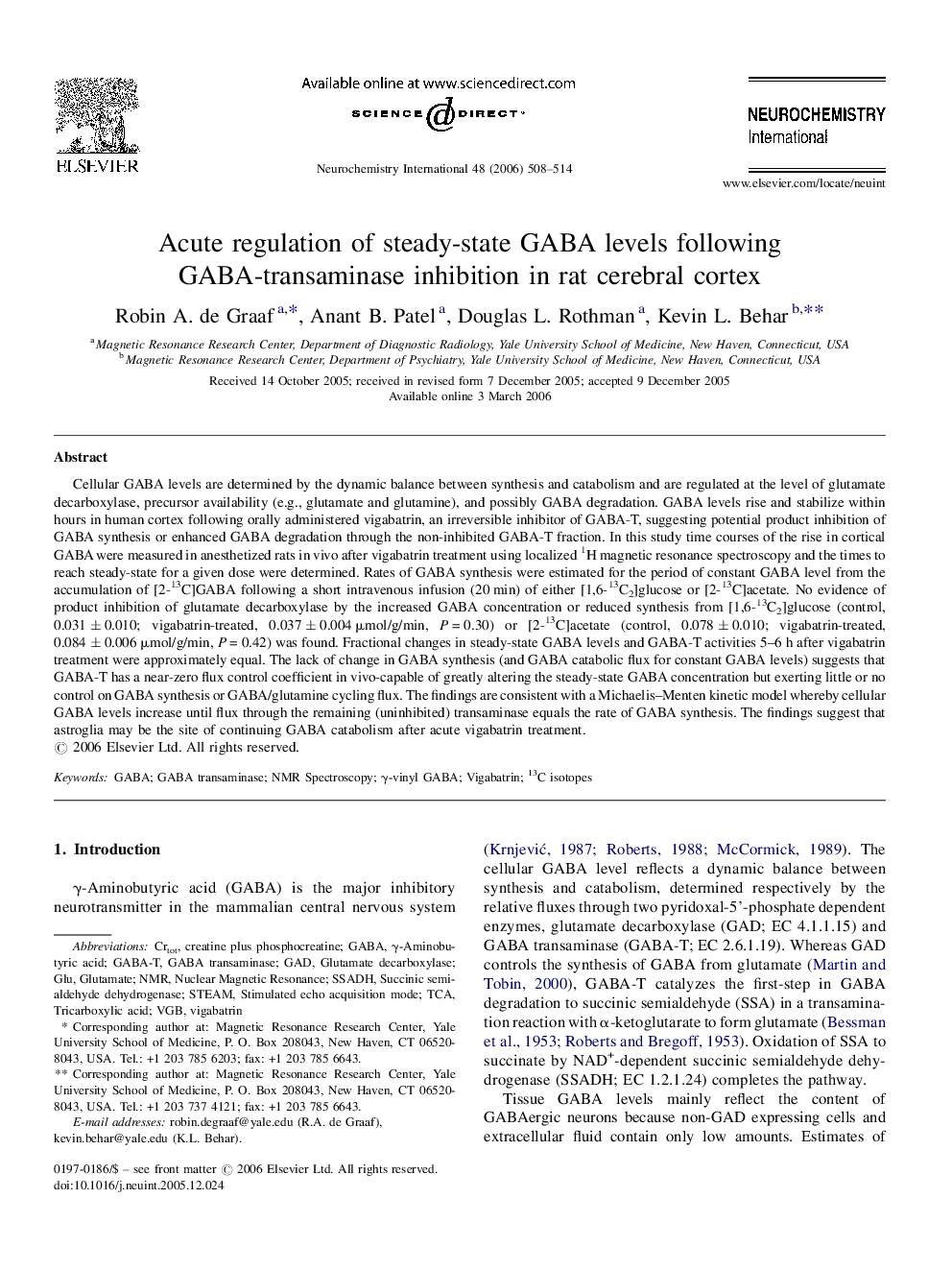 Acute regulation of steady-state GABA levels following GABA-transaminase inhibition in rat cerebral cortex