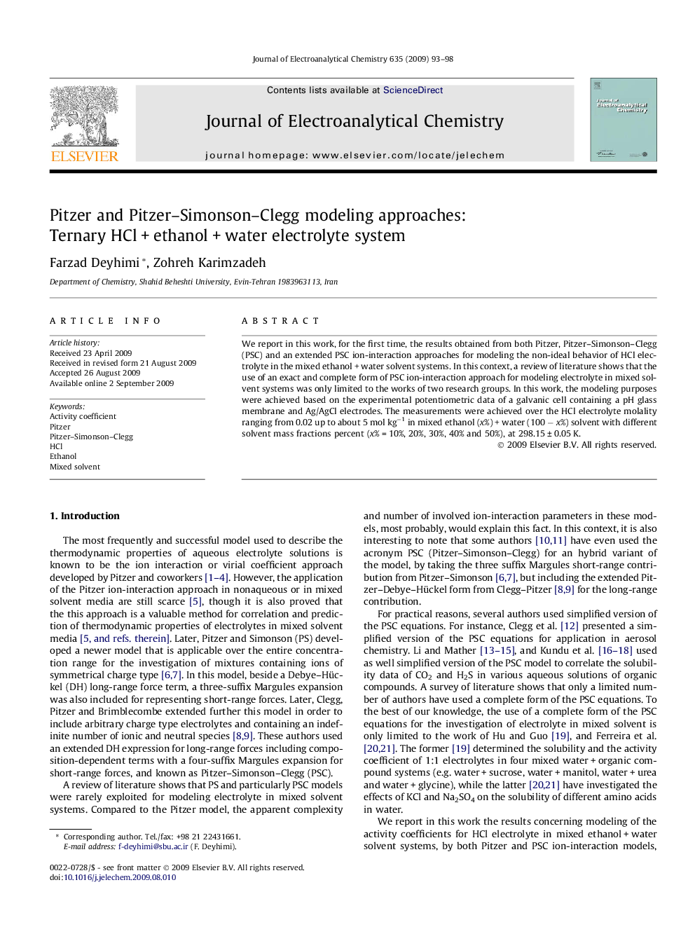 Pitzer and Pitzer–Simonson–Clegg modeling approaches: Ternary HCl + ethanol + water electrolyte system