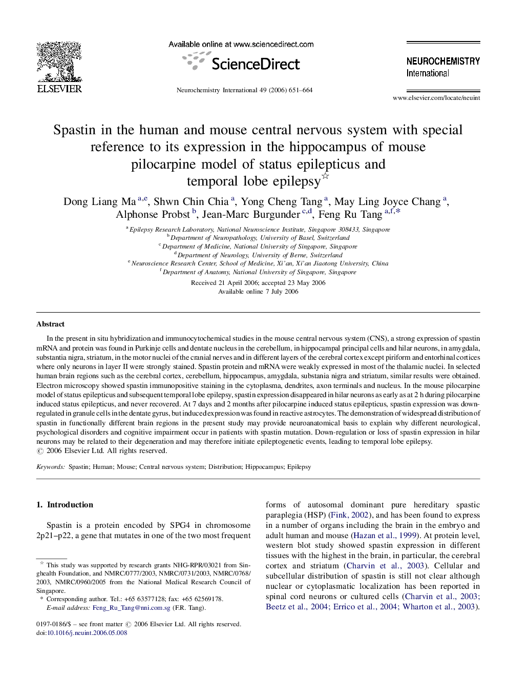 Spastin in the human and mouse central nervous system with special reference to its expression in the hippocampus of mouse pilocarpine model of status epilepticus and temporal lobe epilepsy 