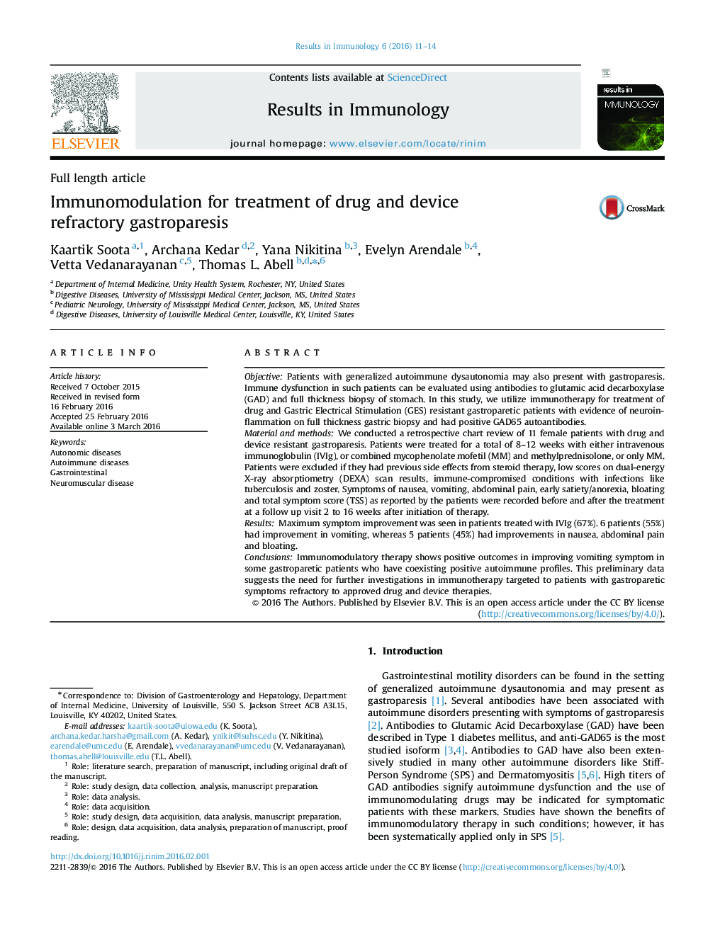 Immunomodulation for treatment of drug and device refractory gastroparesis