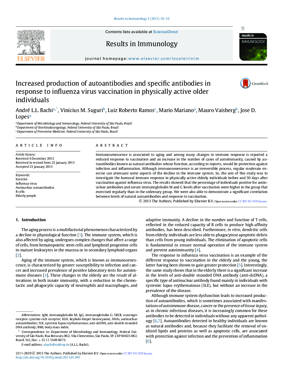 Increased production of autoantibodies and specific antibodies in response to influenza virus vaccination in physically active older individuals