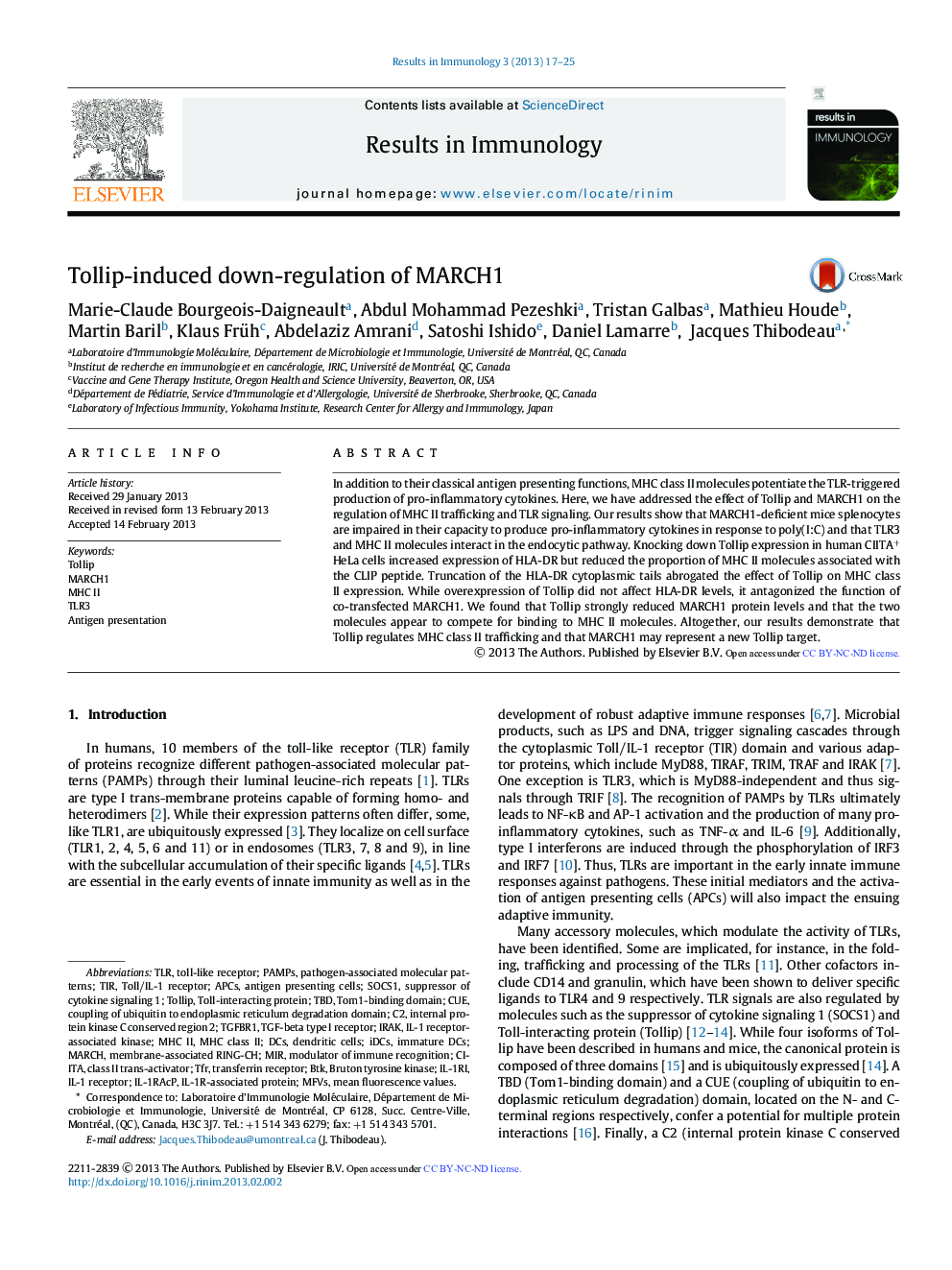 Tollip-induced down-regulation of MARCH1