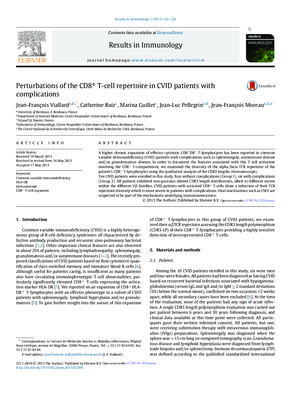 Perturbations of the CD8+ T-cell repertoire in CVID patients with complications