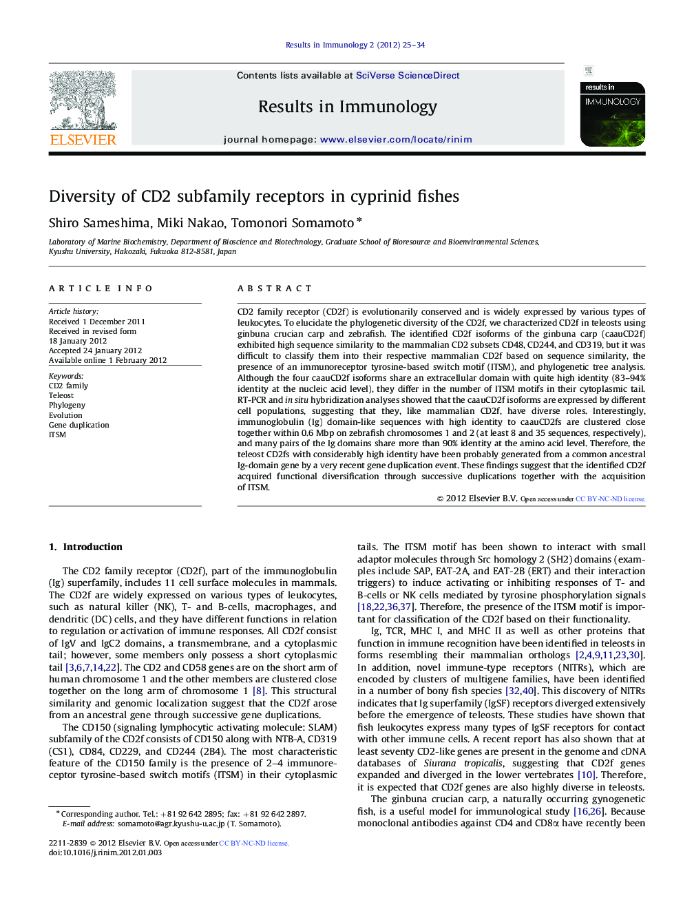 Diversity of CD2 subfamily receptors in cyprinid fishes
