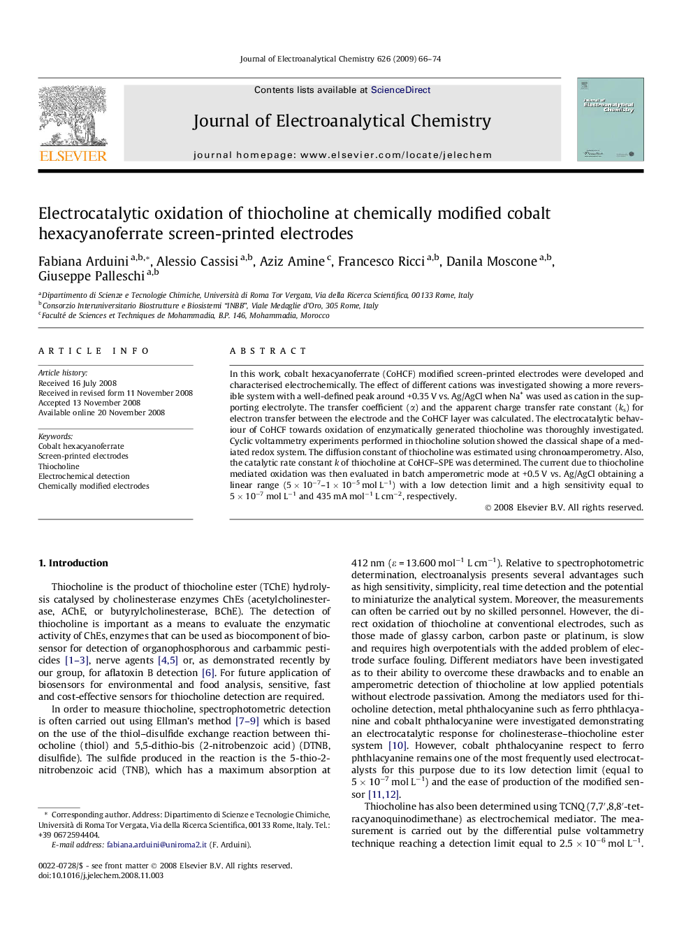 Electrocatalytic oxidation of thiocholine at chemically modified cobalt hexacyanoferrate screen-printed electrodes